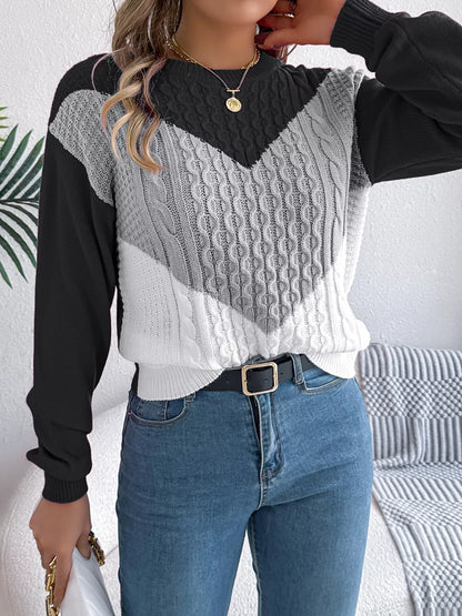 Color Block Cable Knit Sweater
