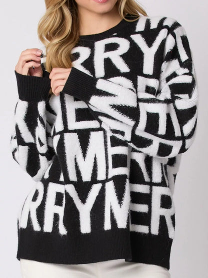 Christmas Merry Festive Holiday Sweater Black