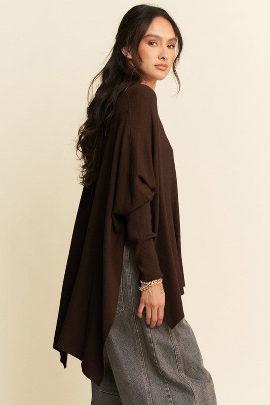 Back To School Sweater - Davi & Dani High-Low Side Slit Batwing Sleeve Top