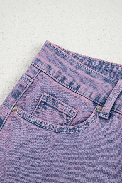 Washed Raw Hem Cropped Jeans