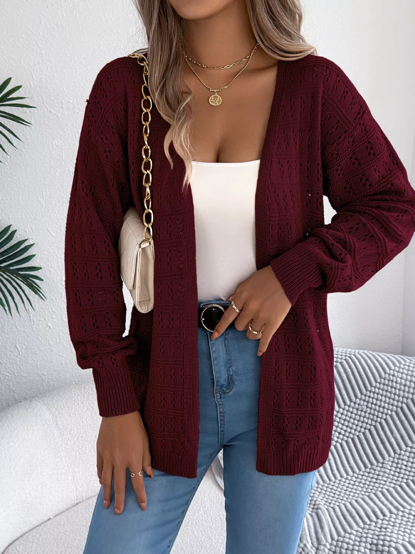 Open-Front Crochet Knit Cardigan