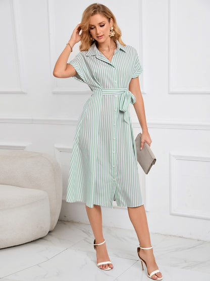 Striped Tie-Waist Midi Dress