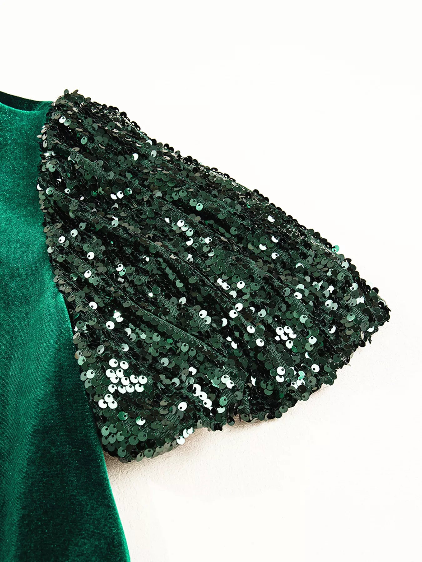 Sequin Puff Sleeve High Waist Tiered Velvet Mini Dress