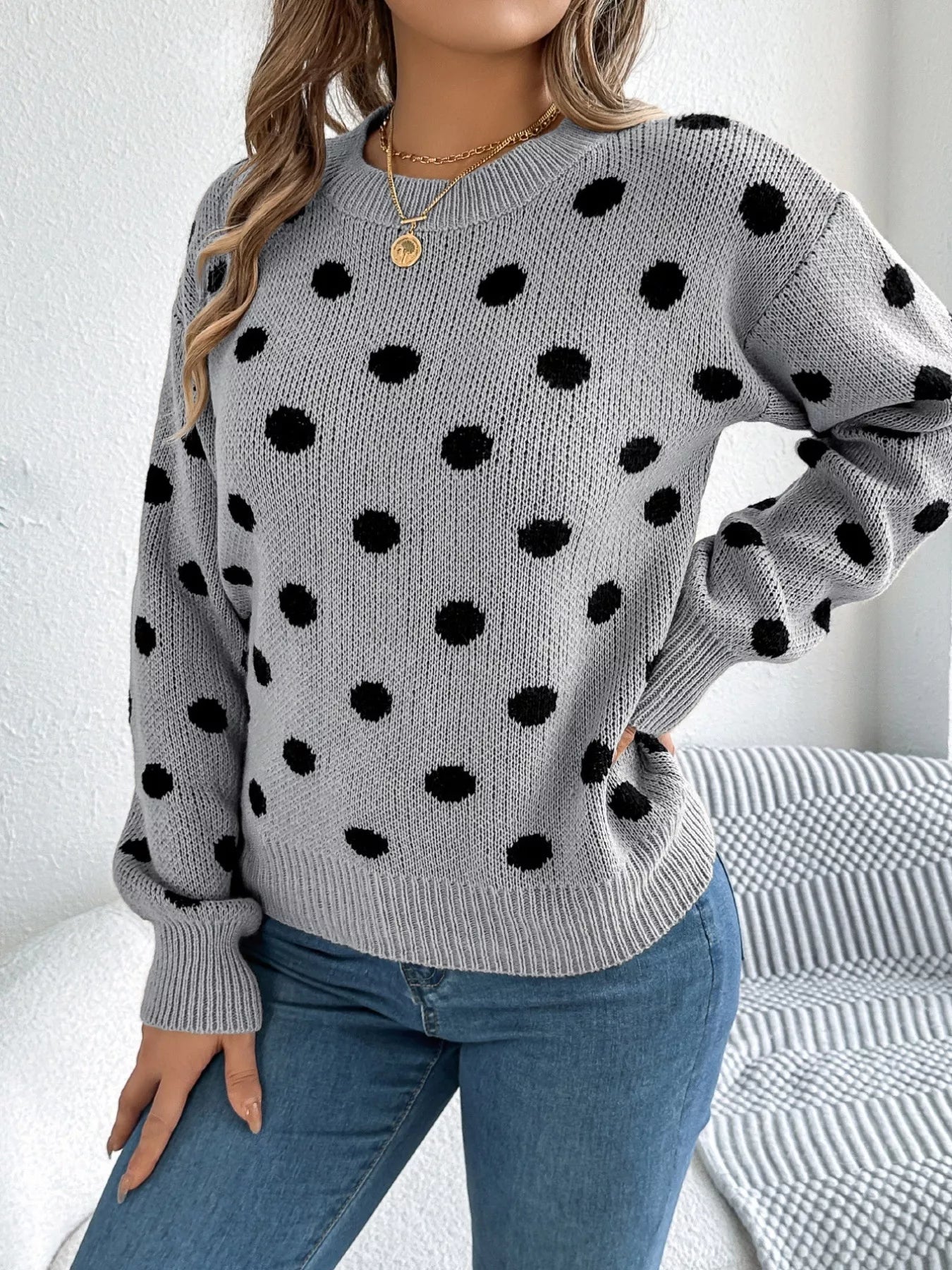 Polka Dot Round Neck Sweater