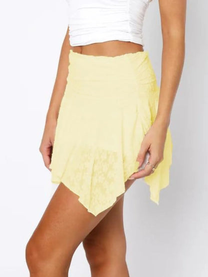 Asymmetric Hem Lace Ruffle Mini Skirt