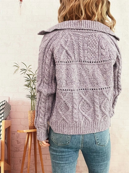 Openwork Cable Knit Button-Up Cardigan
