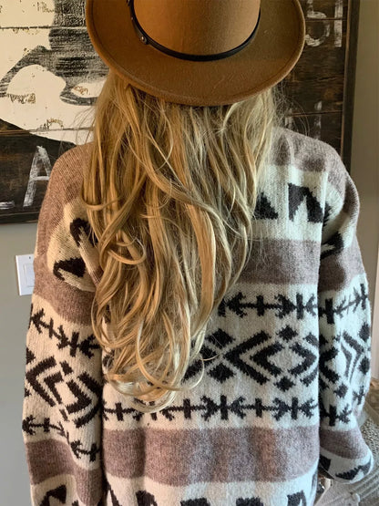 Aztec Pattern Oversized Button Up Cardigan