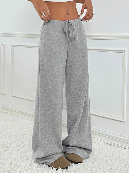 Striped Wide Leg Drawstring Pants Gray