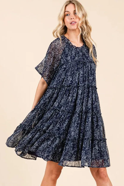 Lime 'N' Chili Ditsy Floral Print Sheer Ruffle Detail Mini Dress