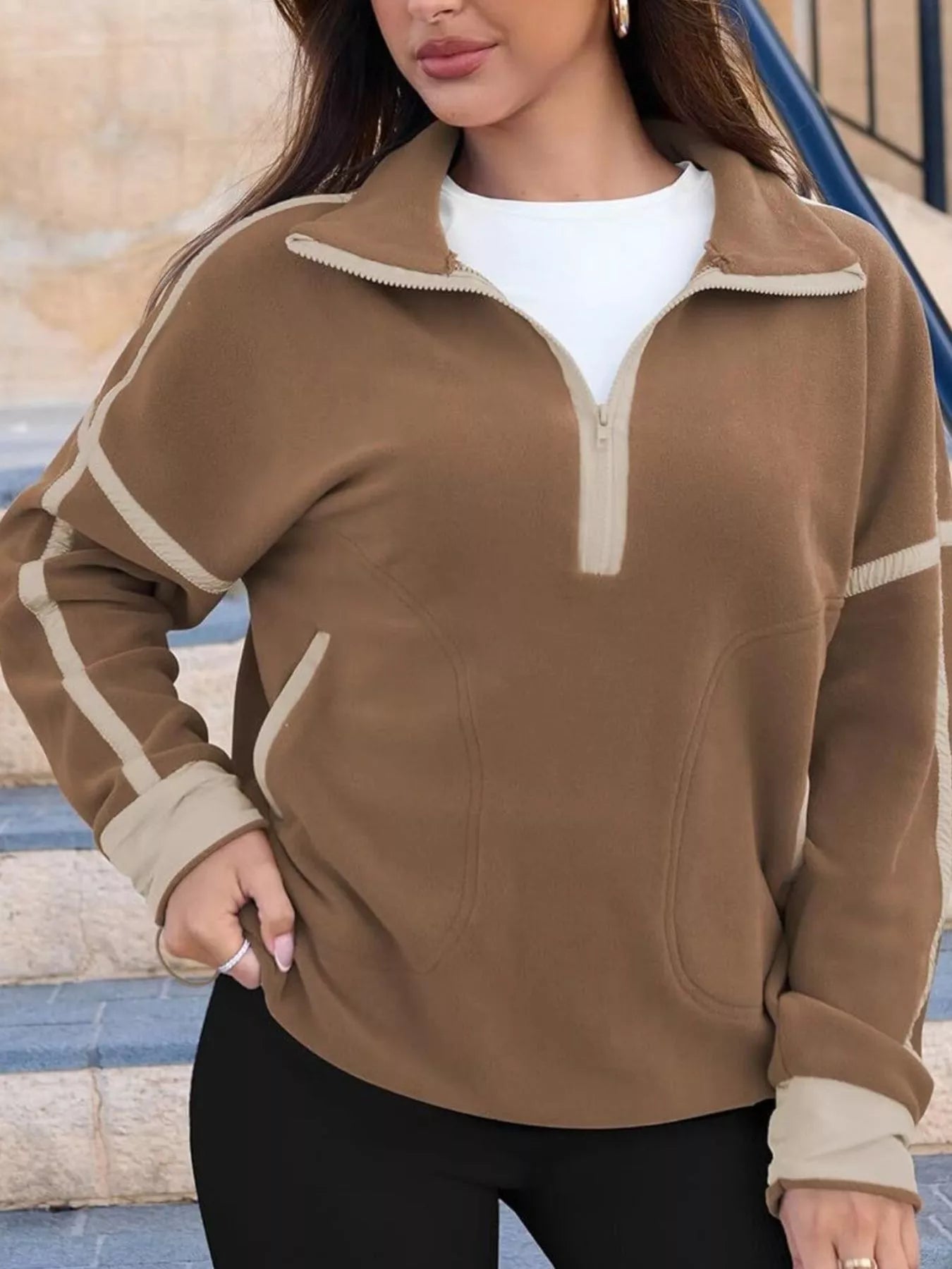 Half Zip Dropped Shoulder Sweatshirt