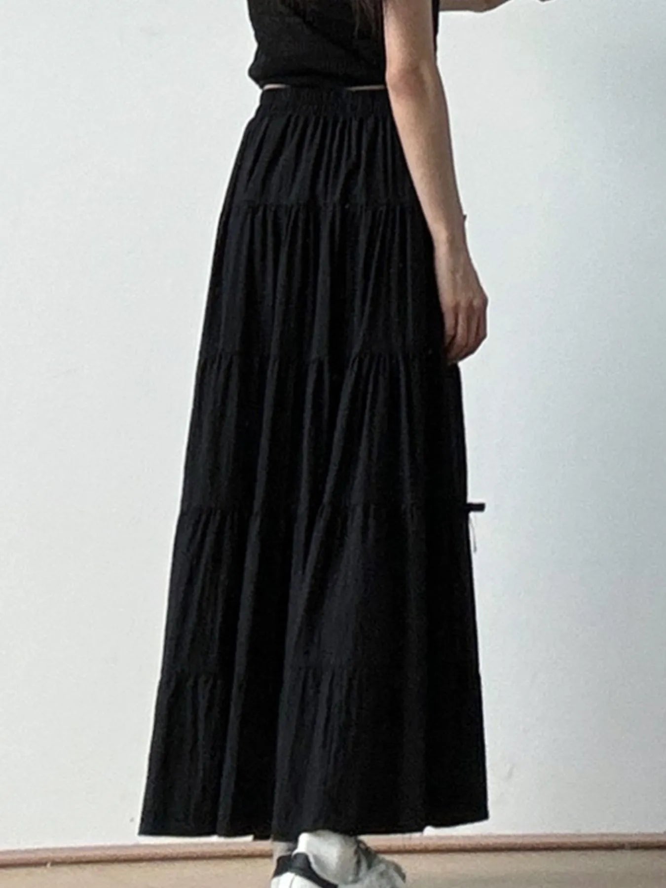 Tiered Elastic Waist Maxi Skirt