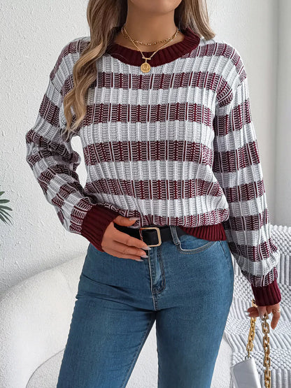 Striped Round Neck Long Sleeve Sweater