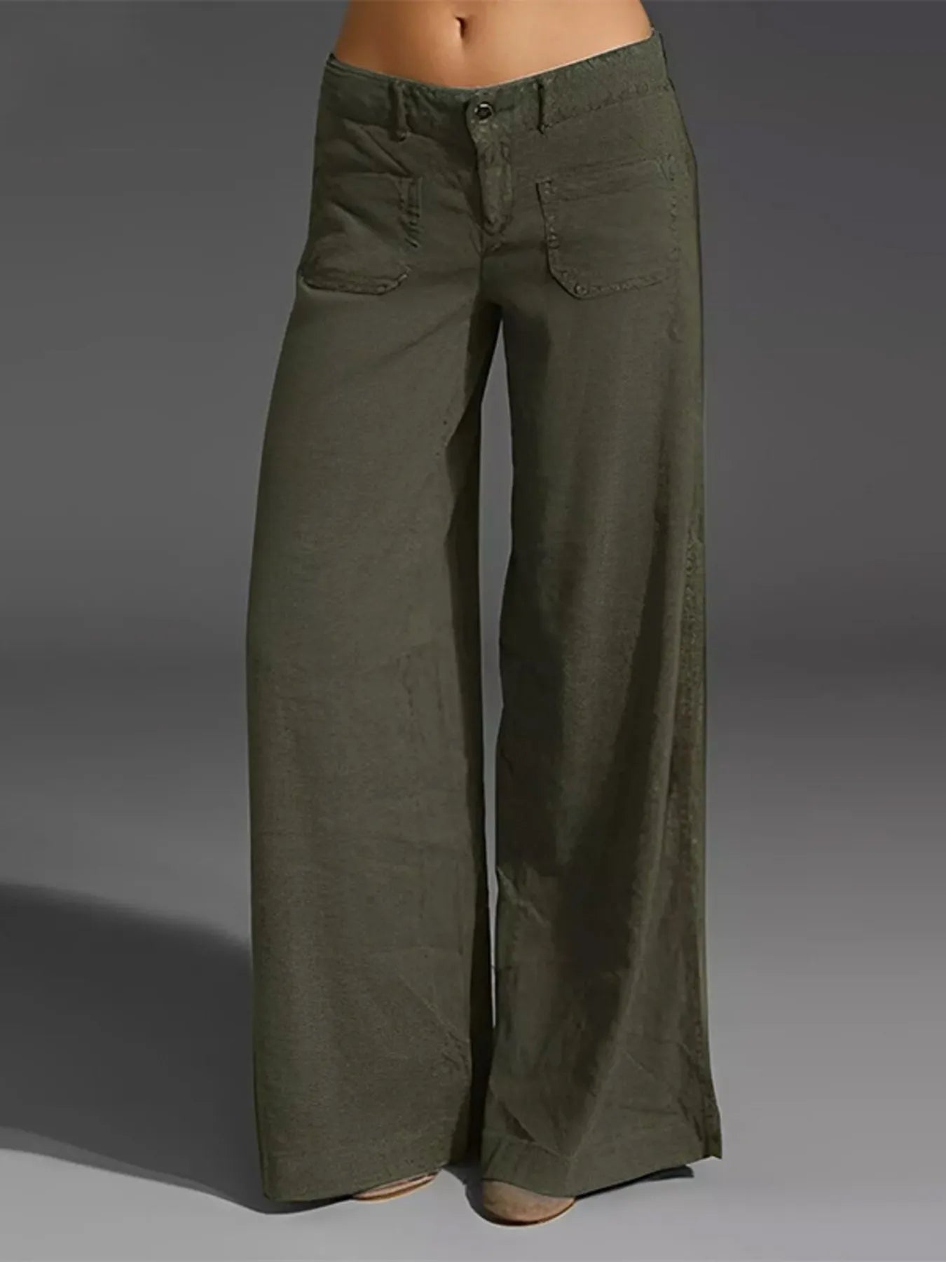Full Size Wide Leg Pants with Pockets Plus Size Green