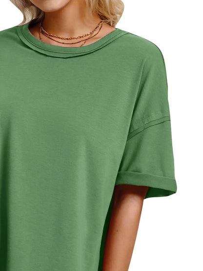 Full Size Oversized Drop Shoulder Side Slit T-Shirt Plus Size