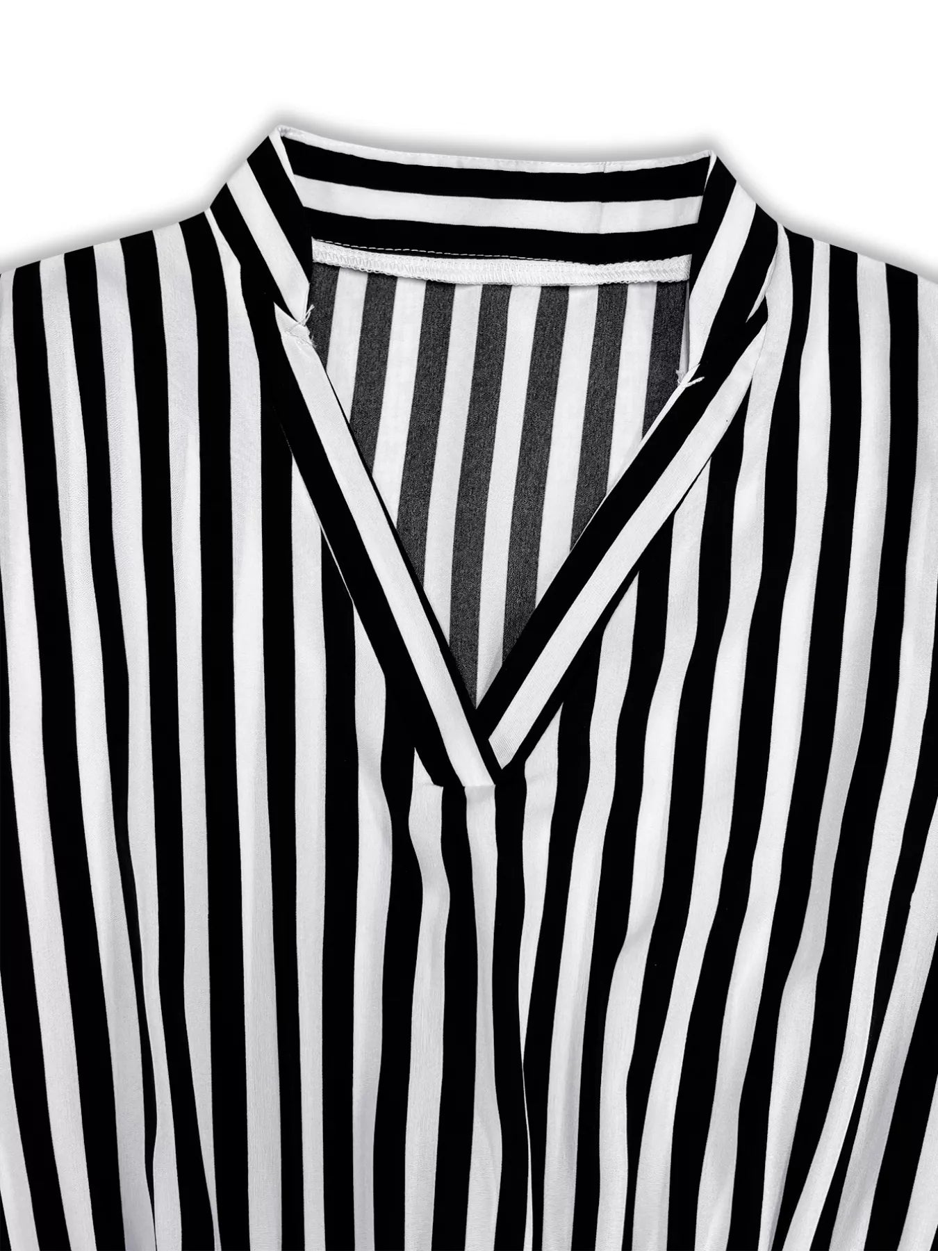 Striped Notched Long Sleeve Midi Dress