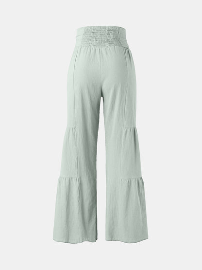 Tied Ruched Wide Leg Pants Light Green