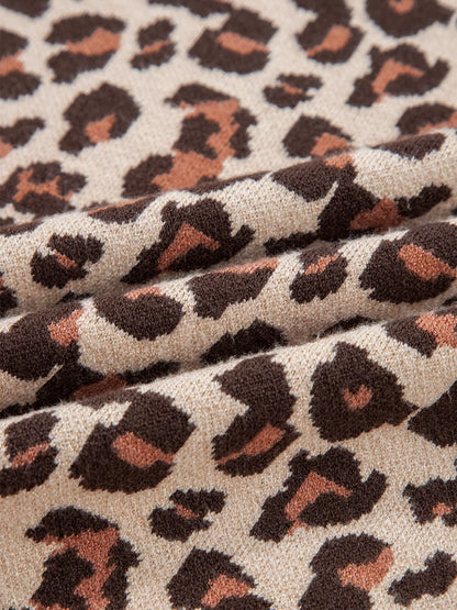 Leopard Print High Neck Shift Mini Sweater Dress