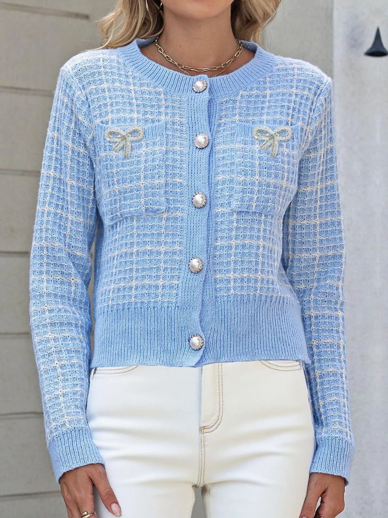 Bow Decor Button Up Cardigan