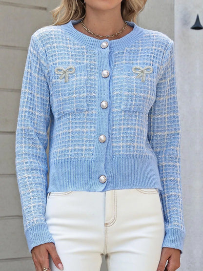 Bow Decor Button Up Cardigan