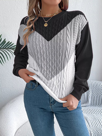 Color Block Cable Knit Sweater