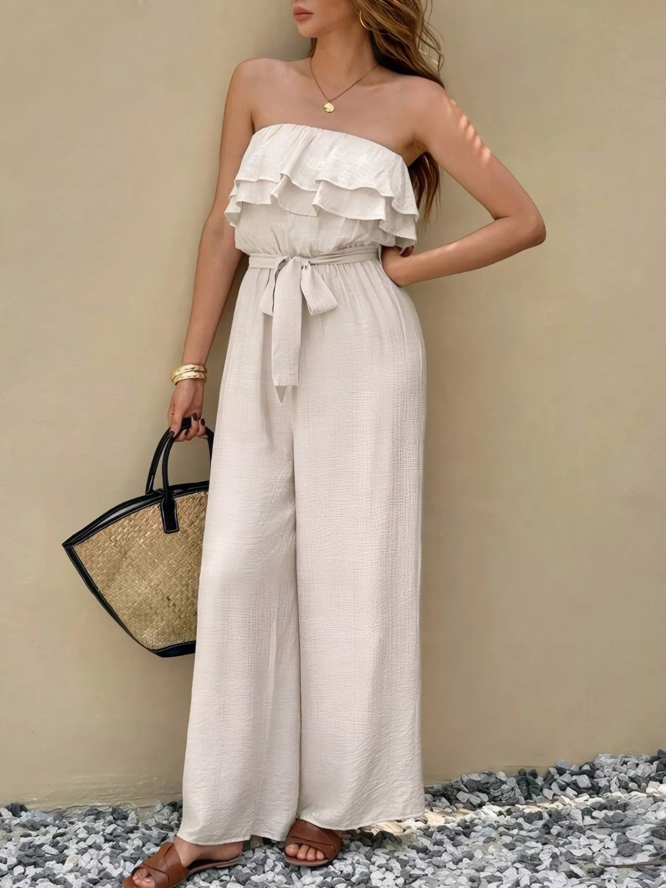 Off-Shoulder Ruffled Wide Leg Jumpsuit