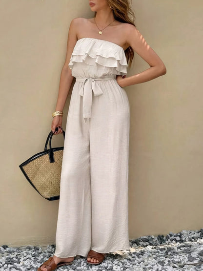 Off-Shoulder Ruffled Wide Leg Jumpsuit