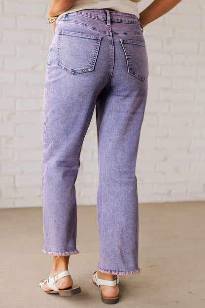 Washed Raw Hem Cropped Jeans