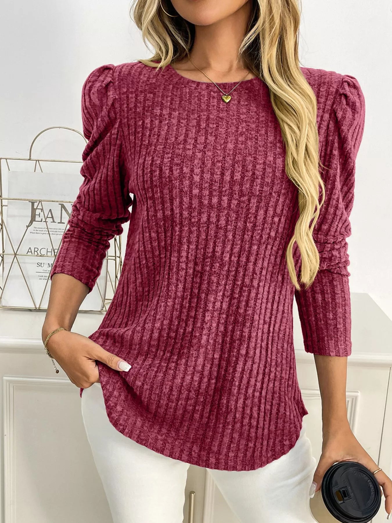 Round Neck Puff Sleeve T-Shirt