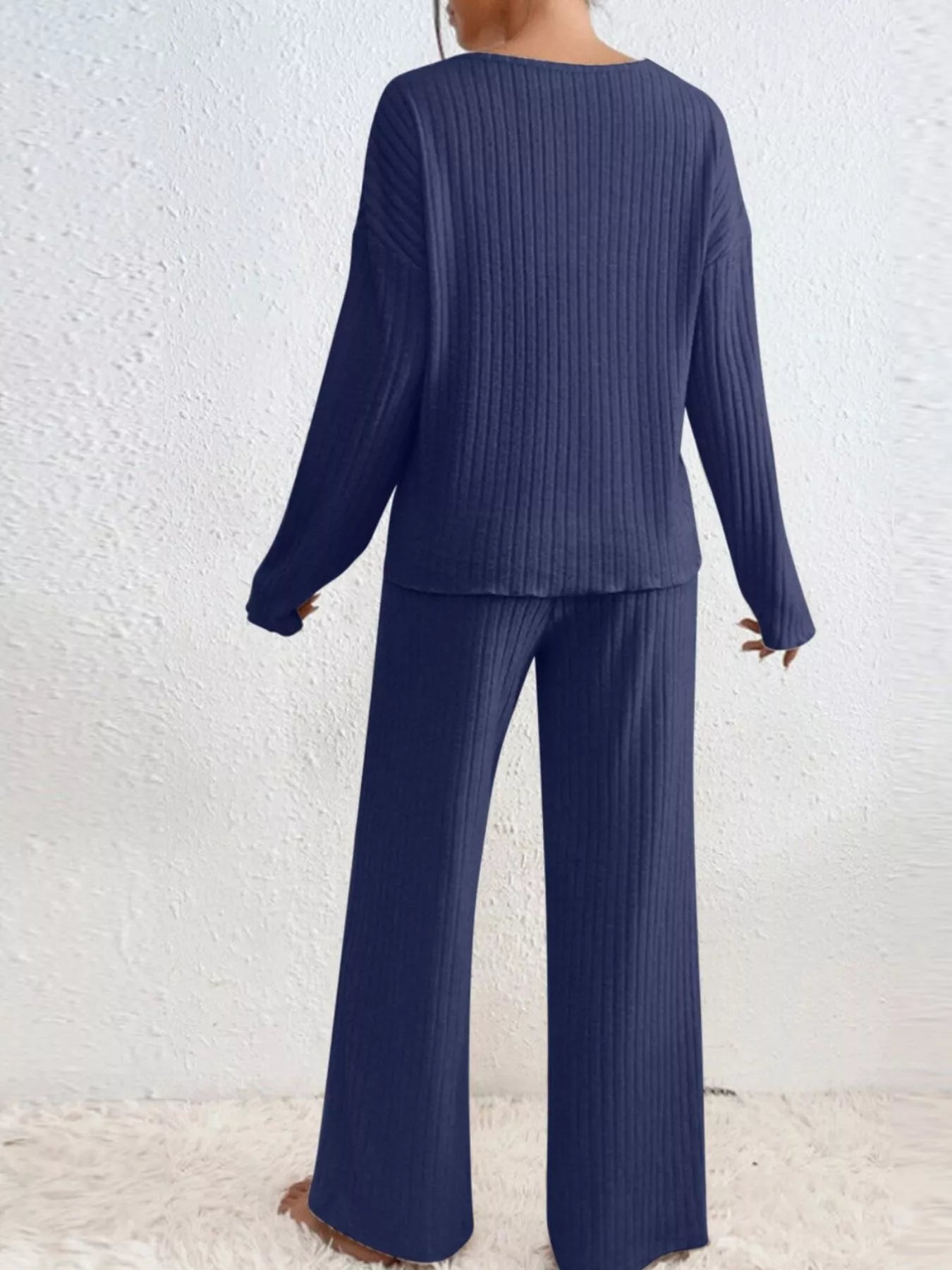 Ribbed V-Neck Top and Pants Set