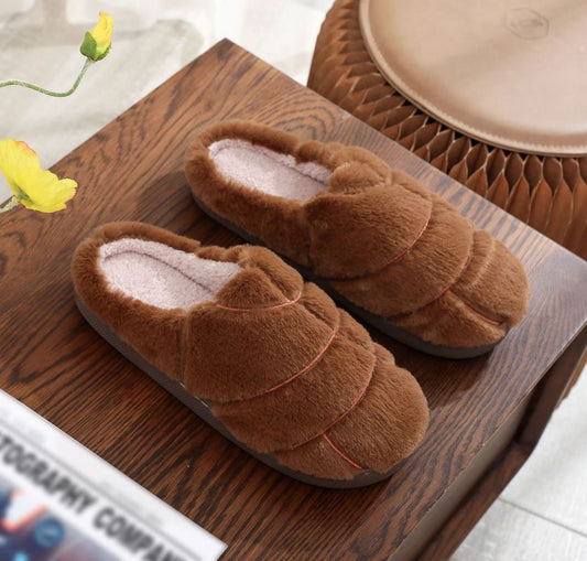Rabbit fur slippers for men and women, winter warm indoor slippers Coffee