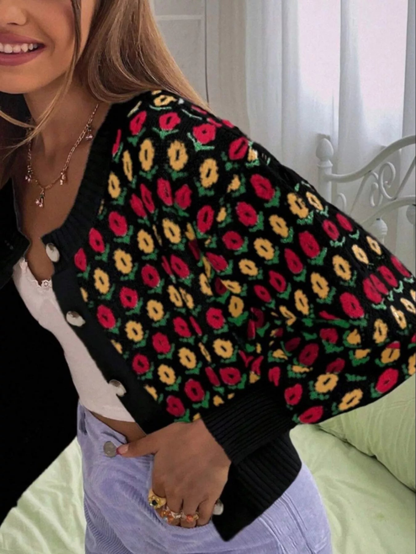 Floral Button Up Long Sleeve Cardigan