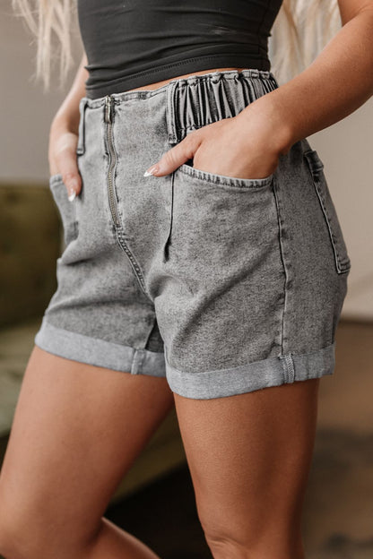 Zipped Cuffed Edge Denim Shorts