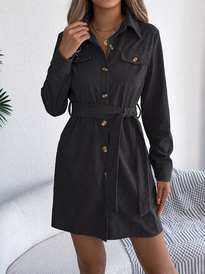 Button-Front Corduroy Shirt Dress