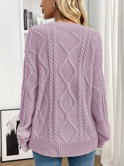 Cable Knit Round Neck Long Sleeve Sweater
