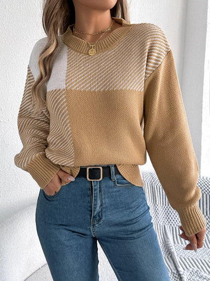 Color Block Striped Round Neck Sweater