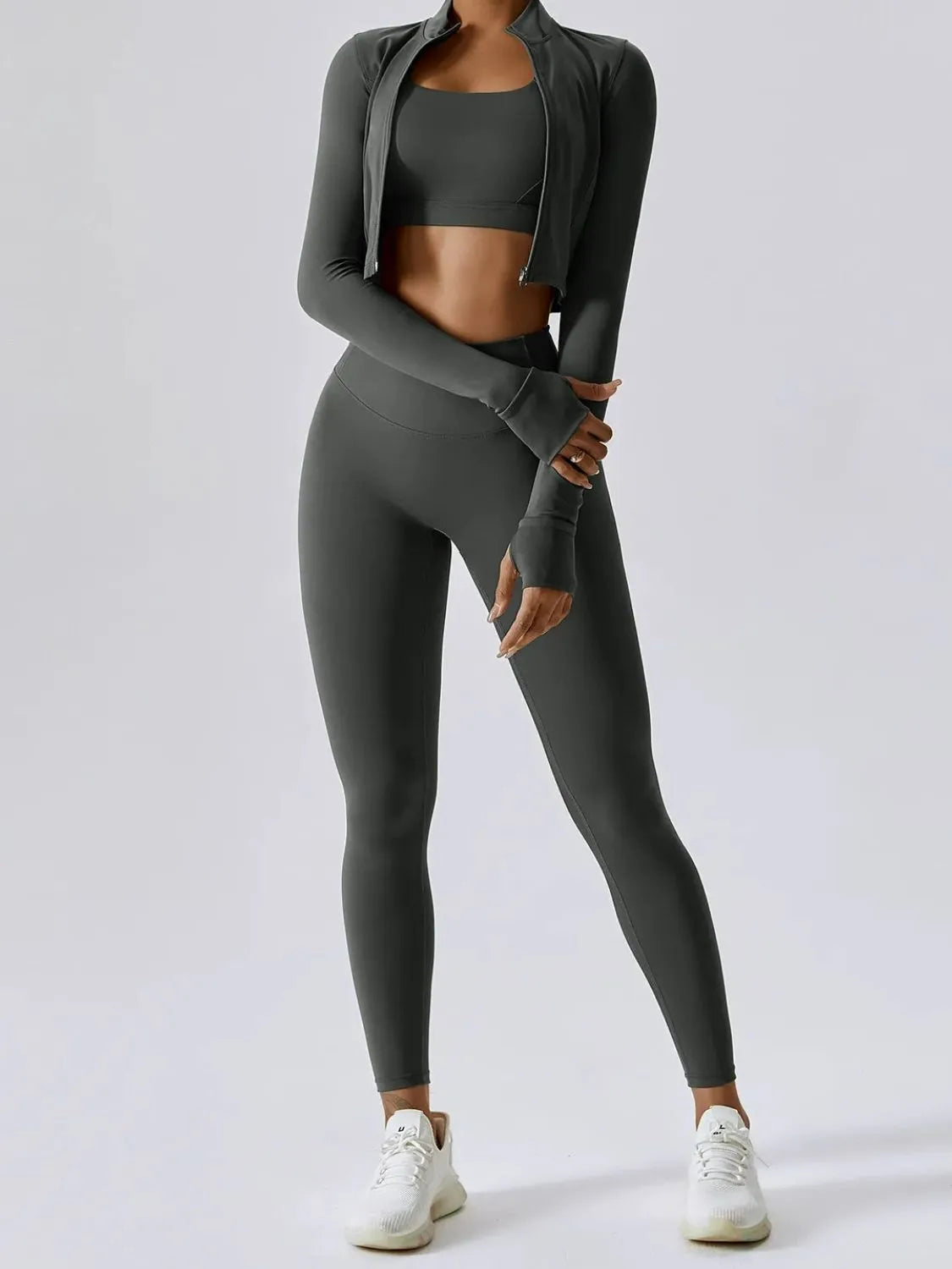 Bra Outerwear and Leggings 3-Piece Active Set Dark Gray