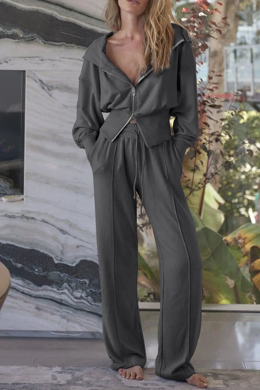 Zip-Up Hoodie and Pants Active Set Dark Gray