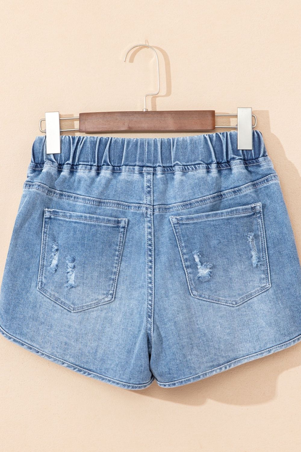 Drawstring High Waist Distressed Denim Shorts