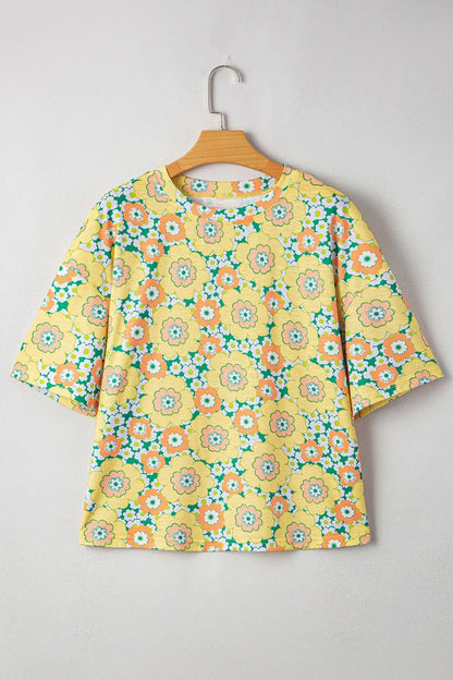 Floral Print Round Neck Oversized T-Shirt