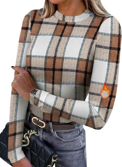 Women's Long Sleeve Thermal Shirt - Fleece Mock Neck Slim Fit Top