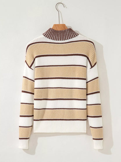 Stripe Half Zip Drop Shoulder Sweater