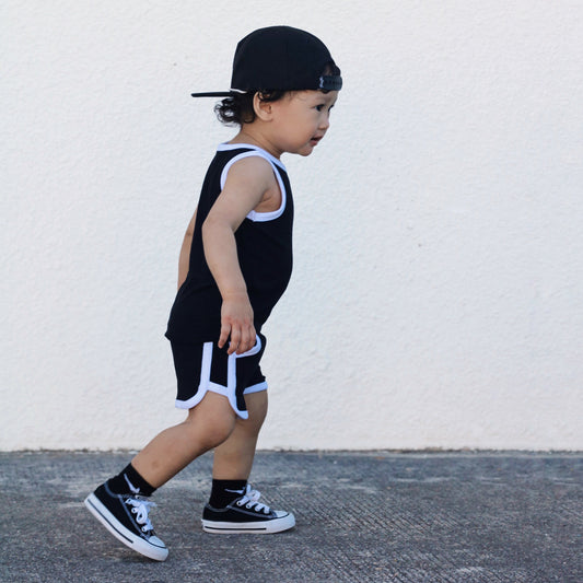 TRACK SHORTS SET- Bamboo Rib Midnight