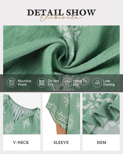 Big & Tall Clothing - Women's 3/4 Sleeve V-Neck Bohemian Peasant Blouse Loose Fit Tunic Top