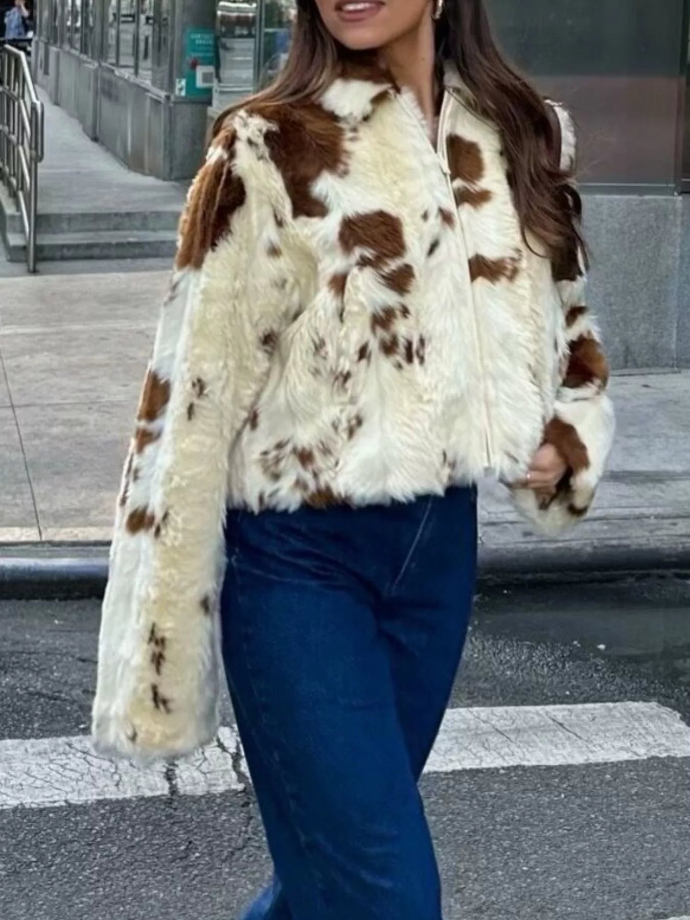 Faux Fur Zip Up Cropped Outerwear