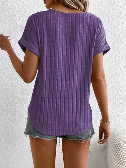 Plus Size Ribbed Texture Short Sleeve T-Shirt