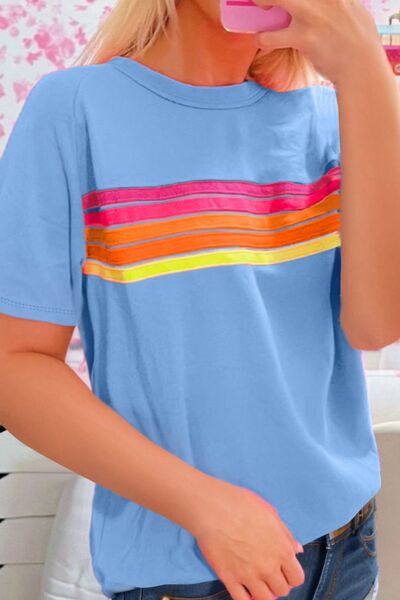 Striped Round Neck Short Sleeve T-Shirt