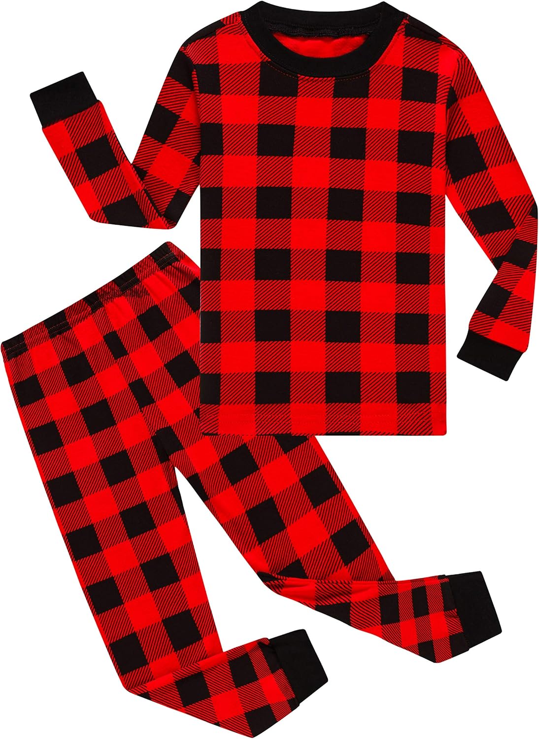 Kids Cotton Pajamas 2 Piece Set - Soft Sleepwear for Boys and Girls Christmas Plaid 6021