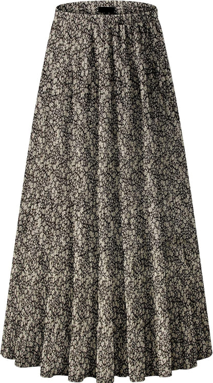 Chiffon Maxi Skirt for Women - High Waist Pleated A-Line Flared Long Skirt Flower-86