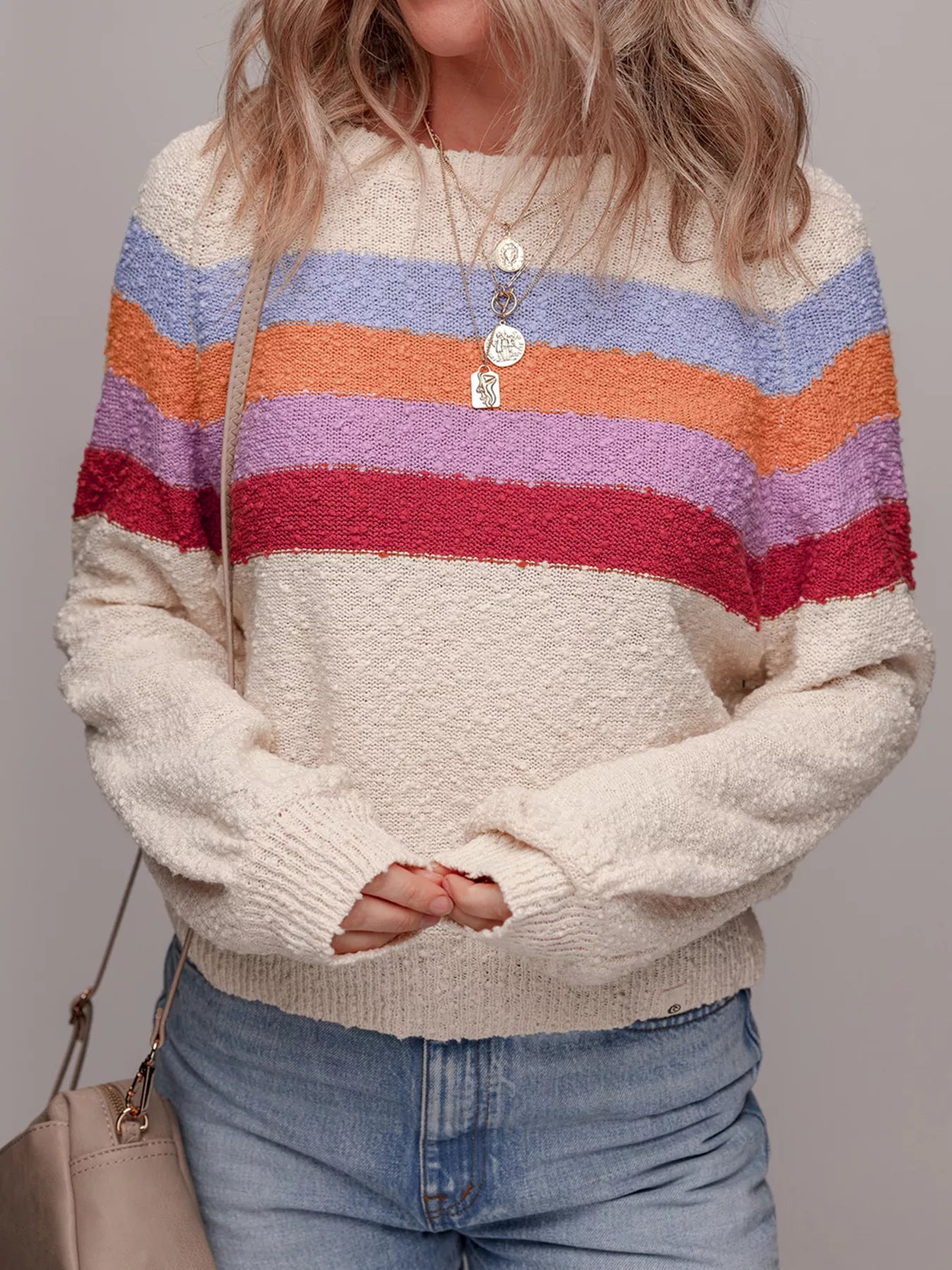 Striped Color Block Loose Sleeve Sweater