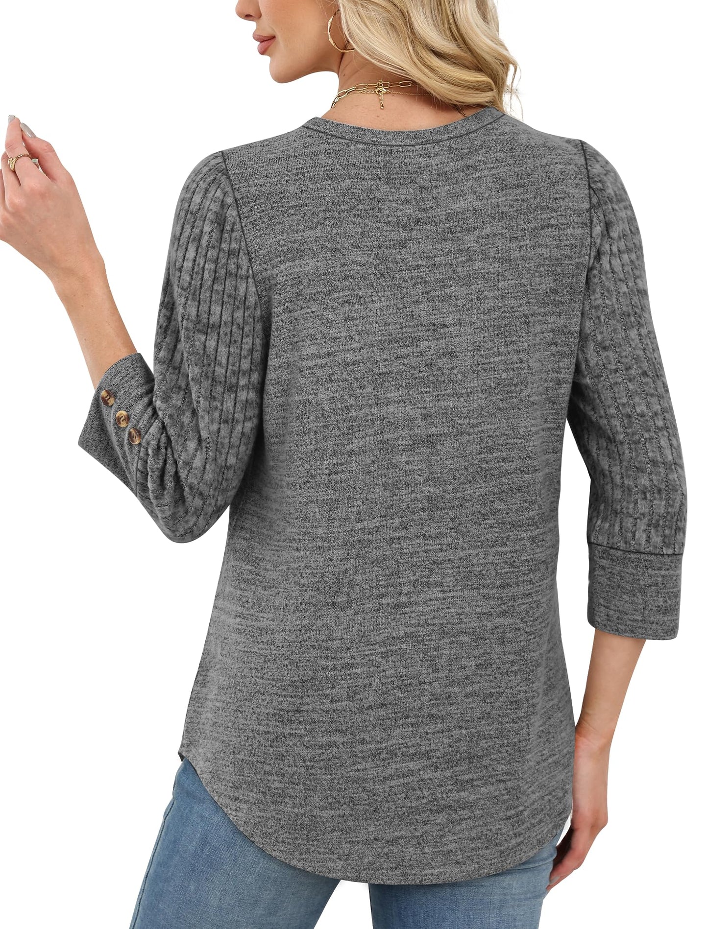 Women's Long Sleeve Shirts - Lightweight 3/4 Sleeve Sweaters with Buttons